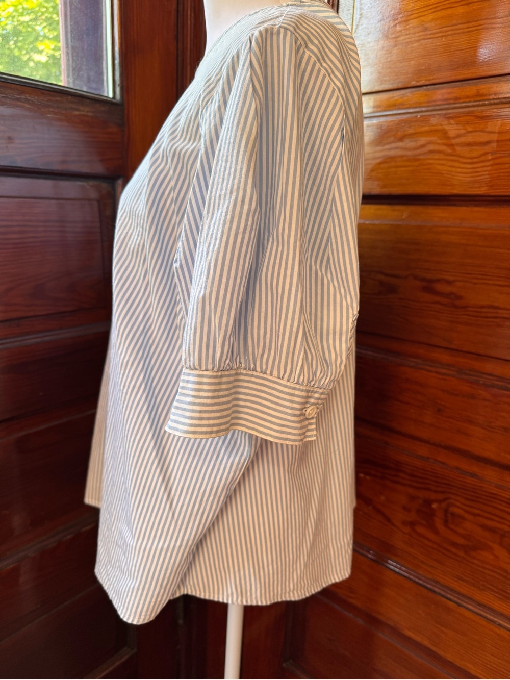 PopSugar Blue & White Striped Blouse | Size XL-Puff Sleeve Top-Button down back